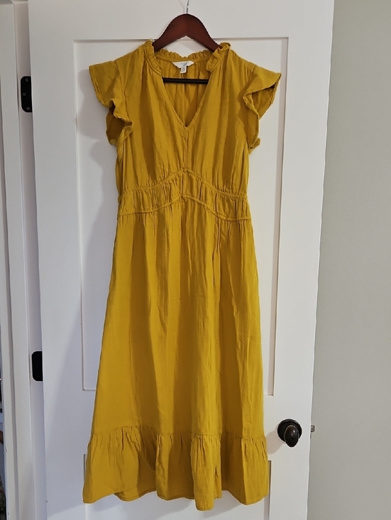 Time and Tru Dresses & Skirts - Time and Tru Mustard Yellow V-Neck Ruffle Hem Maxi Dress S (4-6)